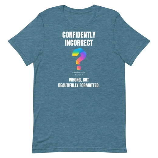 Confidently Incorrect — Heather Deep Teal shirt, front design