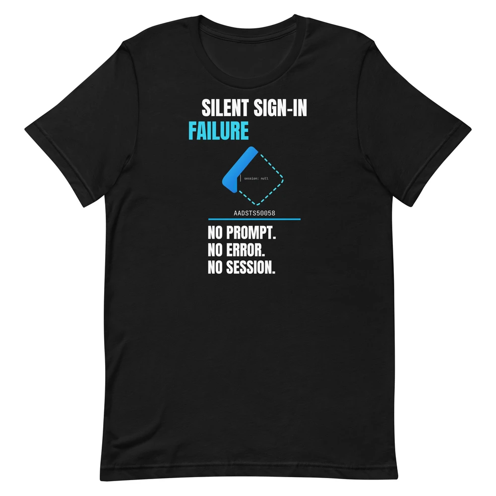 Silent Sign-in — Black shirt, Printful front mockup